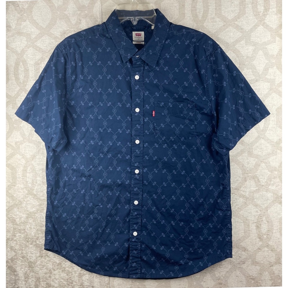 Levi's Standard Fit Mens Large Navy Blue Floral Lattice Button Up Cotton Shirt
